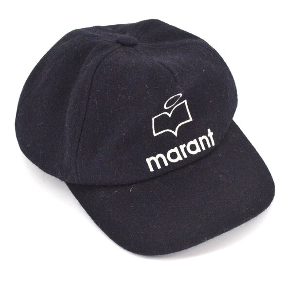 Isabel Marant Wool Tyron Cap Hat Midnight Blue Curved Brim Embroidered Logo - Picture 3 of 11